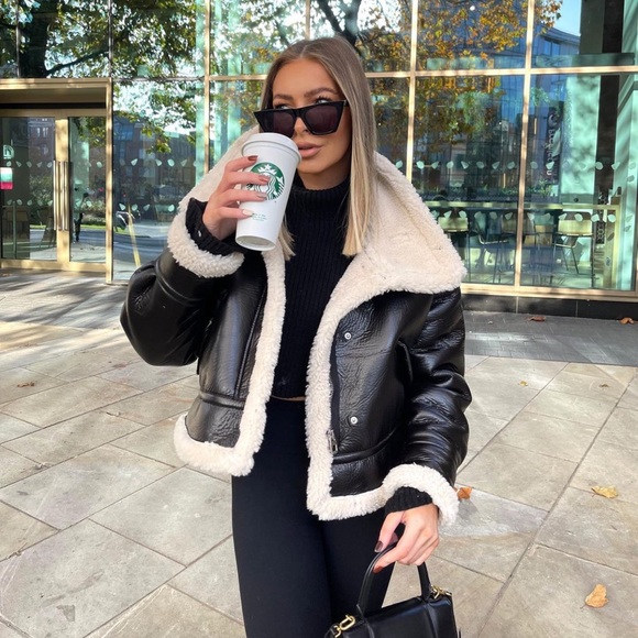 ❌SOLD❌🔥NWT ZARA Blogger's Fav Faux Leather Fleece Collar Jacket - Picture 10 of 17